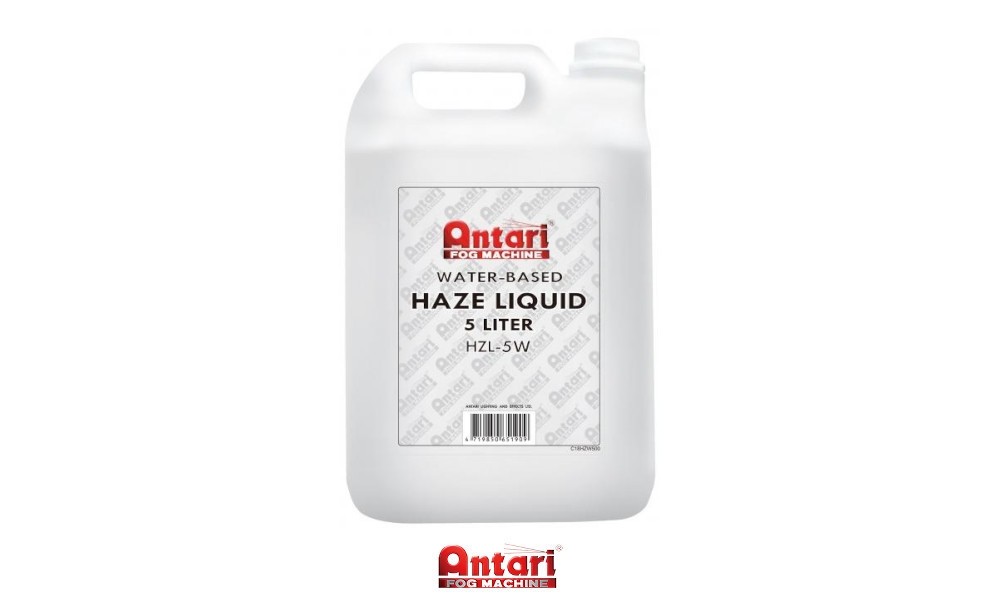 ANTARI HZL-5W Liquid für Hazer-Maschinen. Das Liquid erzeugt einen feinen, durchsichtigen Nebel mit gutem Reflexionsverhalten, gebrauchsfertig, 5 Liter
