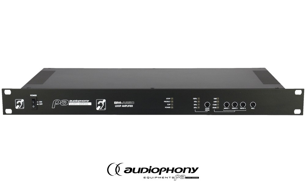 AUDIOPHONY BM-A250 Induktions-Ringschleifen-Verstärker geeignet für Flächen bis 250m², Eingänge Mic, Line, 100V