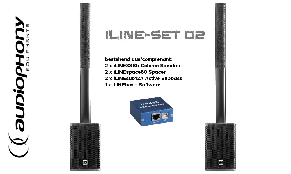 AUDIOPHONY iLINE PA-SET2 Aktives Dual Säulen-System mit Lautsprecher-Prozessor, DSP, Converter, 2x900W RMS