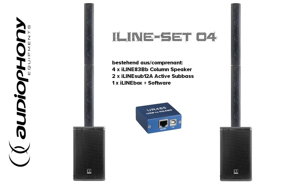 AUDIOPHONY iLINE PA-SET4 Aktives Dual Säulen-System mit Lautsprecher-Prozessor, DSP, Converter, 2x1200W RMS