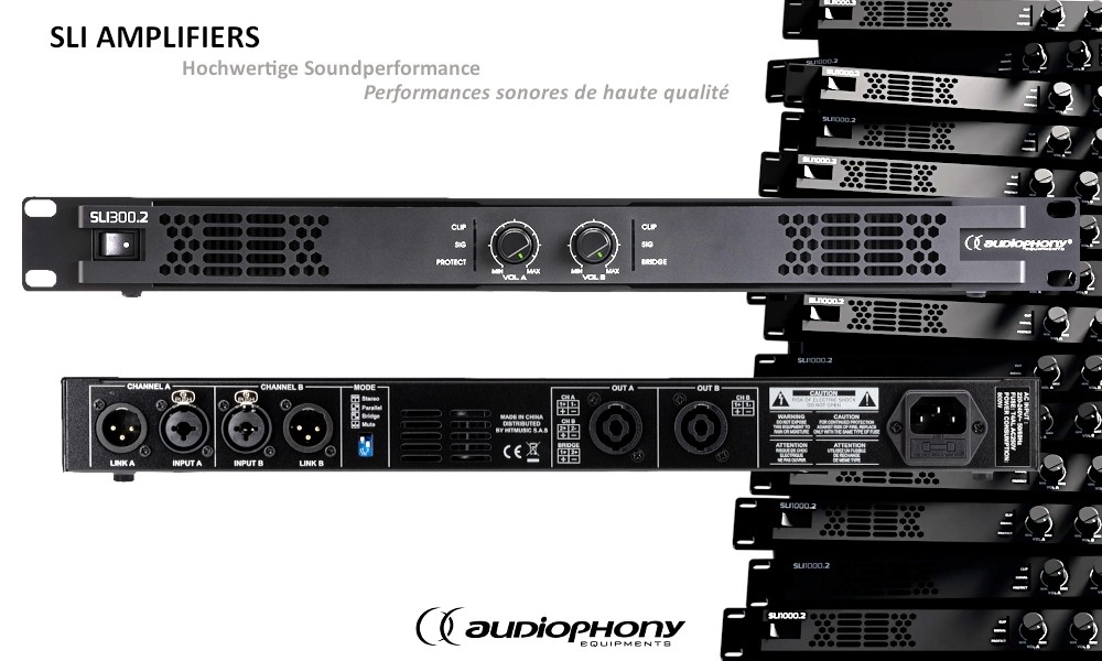 AUDIOPHONY SLI300.2  2-Kanal Digital-Endstufe 2 x 270W RMS/4Ω