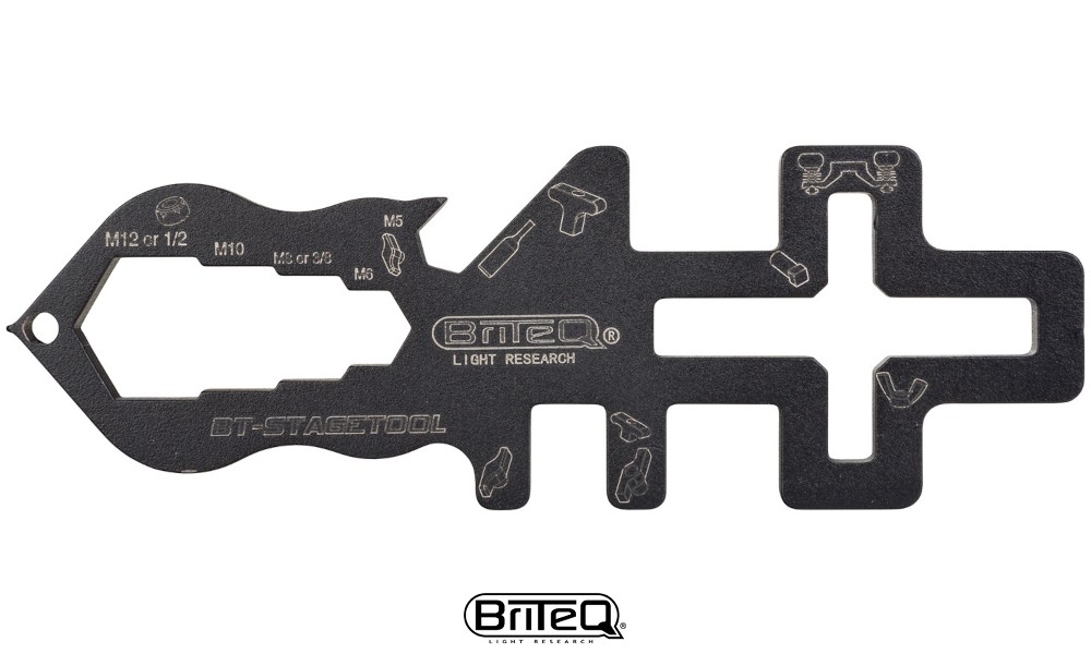 BRITEQ BT-STAGETOOL Multifunktionales Werkzeug für Bühnen-Techniker mit Sicherung und Gürtel-Tasche