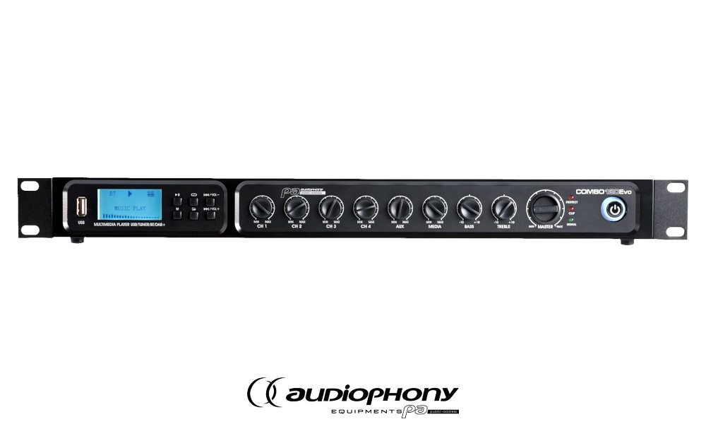 AUDIOPHONY COMBO240EVO 19" Media-Mischverstärker DAB+/BT/USB/FM 240W, 70V/100V/4Ω