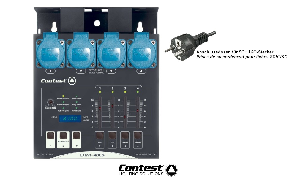 CONTEST DIM-4x5 DMX-Dimmer/Switch-Pack 16A mit SCHUKO-Dosen