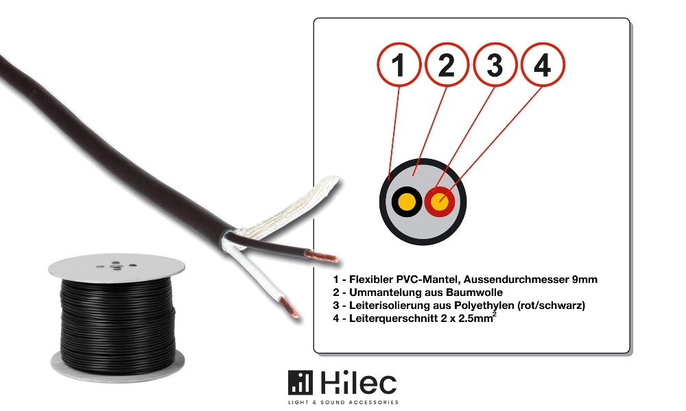 HILEC PROHP-225 Lautsprecherkabel 100m Rolle - 2 x 2.5mm2