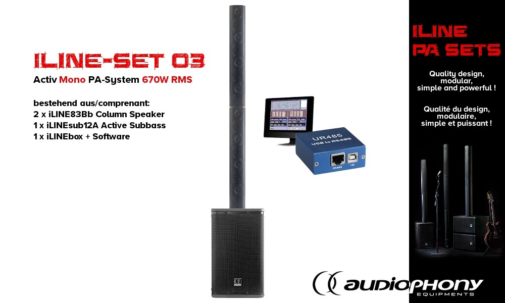 AUDIOPHONY iLINE PA-SET 3 Aktiv Mono PA-System 670W, DSP