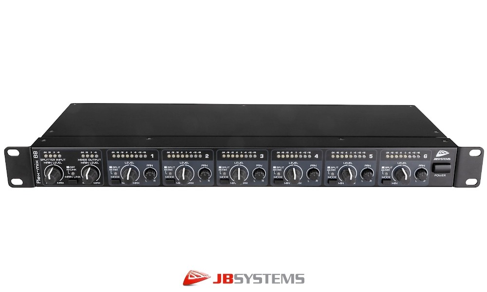 JB SYSTEMS FLEX-MIX88 Flexible Kombination aus einem 6-in-2 Mischer oder einem 2-in-6 Distributor/Verteiler, XLR/F-XLR/M, Jack 6.3mm
