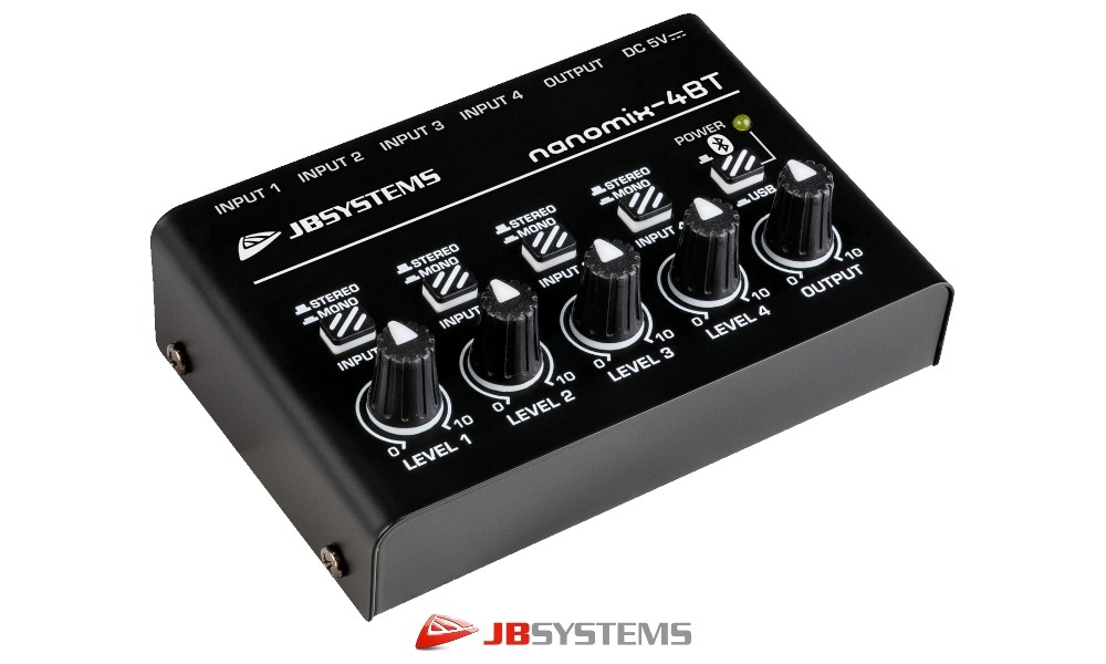 JB SYSTEMS NANOMIX-4BT 4-Kanal Audiomixer/Interface mit BT-Empfänger
