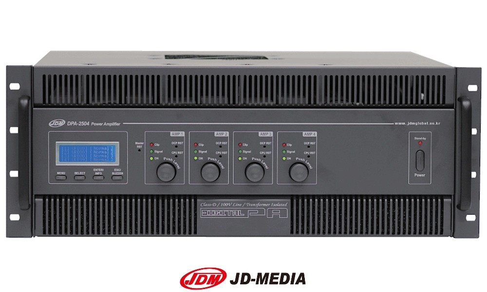 JD-MEDIA DPA-2504 4-Kanal Digital-Endstufe 4 x 250W RMS, Hi-Z/100V, 19"/4U