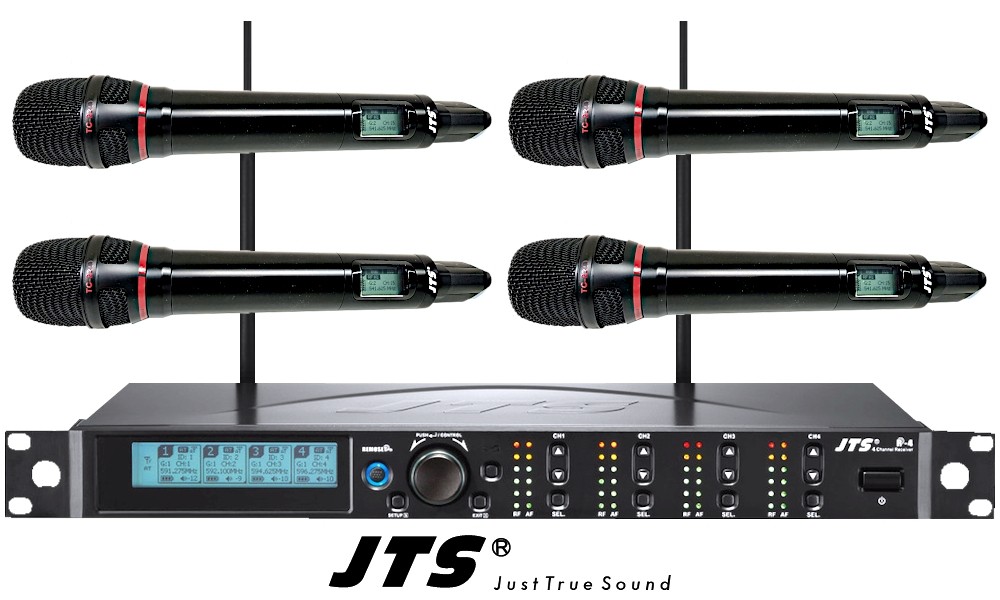 JTS R-4HM4AB-SET Professionelles UHF-System, 4 Kondensator-Handmikrofone, 4-Kanal