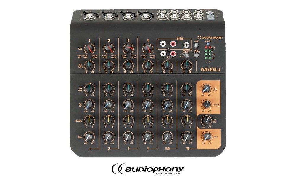 AUDIOPHONY Mi6U Kompakter 6-Kanal Audio-Mixer mit USB-Schnittstelle