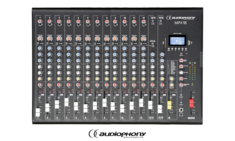 AUDIOPHONY MPX16 - 16-Kanal Mixer mit Bluetooth/USB/FX
