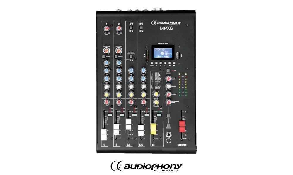 AUDIOPHONY MPX6 - 6-Kanal Mixer mit Bluetooth/USB/FX