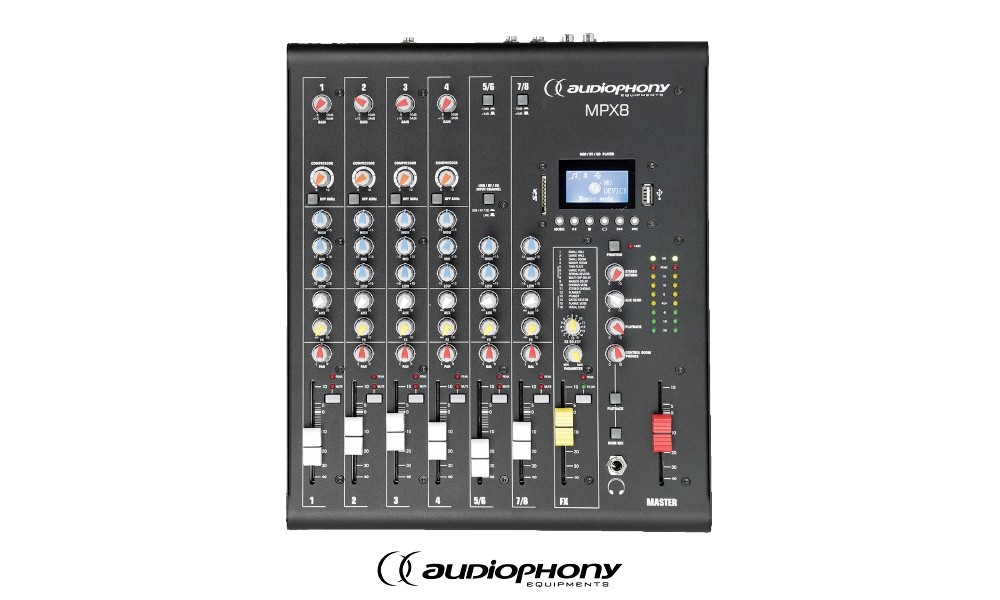 AUDIOPHONY MPX8 - 8-Kanal Mixer mit Bluetooth/USB/FX