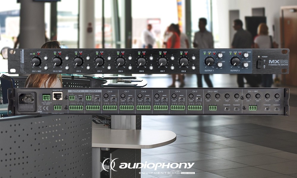 AUDIOPHONY MX82 8-Kanal Stereo-Mixer mit 2 Stereo-Ausgangszonen