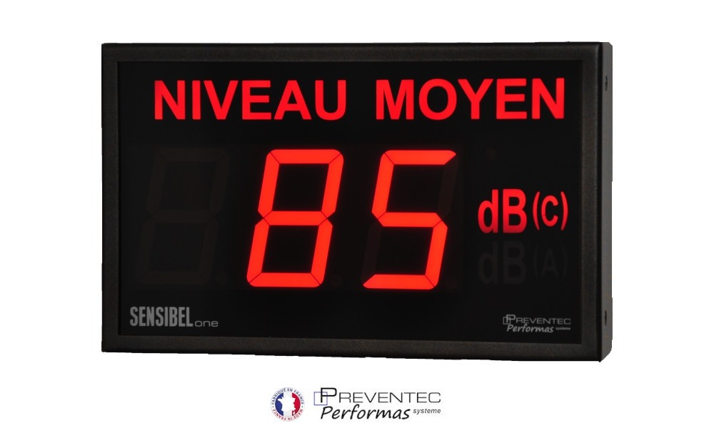 PREVENTEC SENSIBEL ONE+ Schallpegel-Anzeige zeigt den Pegel von dB(A), dB(C) oder Lpc, Aufzeichnung, Mess-Mikrofon, Halterung