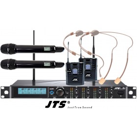 JTS R-4HMHSO-SET Professionelles UHF-System, 2 dynamische Mikrofone, 2 Headsets (Omni), 4-Kanal