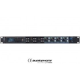AUDIOPHONY PMX34 Mixer 2 Stereo Mic/Line Eingänge, Routing, 4 unabhängige Ausgänge, USB/SD-Player, FM, Bluetooth, Anschluss für Sprechstelle, Phoenix-Buchsen, 19"/1U