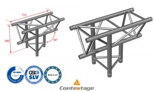 CONTESTAGE AG29-035 T-Winkel triangular 90°, Vertikal, 3 Directions, Farbe ALU