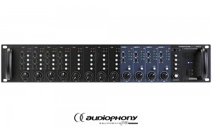 AUDIOPHONY PREZONE444 MK2 Mixer mit 8 Mic/Line Eingängen und 4 unabhängigen Ausgängen, Anschluss für Wand-Kontroller und Sprechstelle, 19"/2U