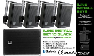 AUDIOPHONY INSTALL SET 10 BLACK Aktiv Stereo System 1600W, Bluetooth