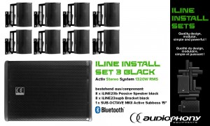 AUDIOPHONY iLINE INSTALL SET 3 BLACK Aktiv Stereo System 1320W, Bluetooth