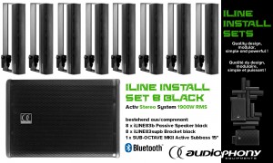 AUDIOPHONY iLINE INSTALL SET 8 BLACK Aktiv Stereo System 1900W, Bluetooth