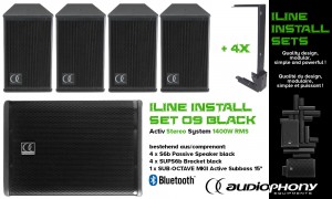 AUDIOPHONY iLINE INSTALL SET 9 BLACK Aktiv Stereo System 1400W, Bluetooth