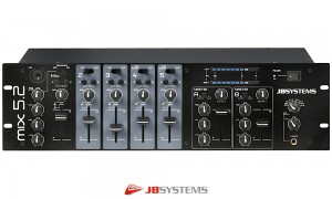 JB SYSTEMS MIX5.2 Mixer 4 umschaltbare Mic/Line/Phono-Eingänge, Routing, 2 unabhängige Stereo Ausgänge, Talk-Over, Mono/Stereo-Schalter