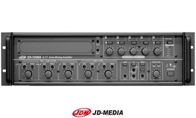JD-MEDIA ZA-1240A 5-Zonen Mischer-Zentrale 240W, HI-Z/100V, 4 Ohm, 5 Mic/Line-Eingänge