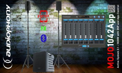 AUDIOPHONY MOJO1042APP Aktiv Stereo PA-System FX/BT, 510W RMS