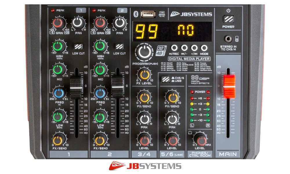 Console de mixage Audio 6 canaux, Microphone intégré UHF sans fil, Bluetooth,  USB 16, effet DSP