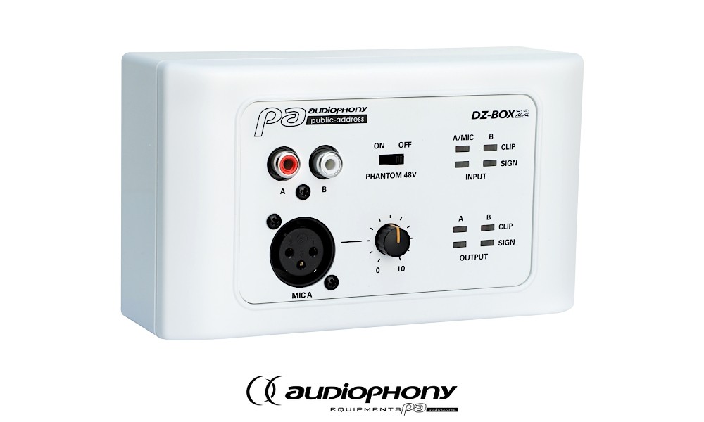 AUDIOPHONY DZ-BOX22 Box avec entrée micro/ligne, gain, fantôme +48V, 2 sorties ligne symétriques