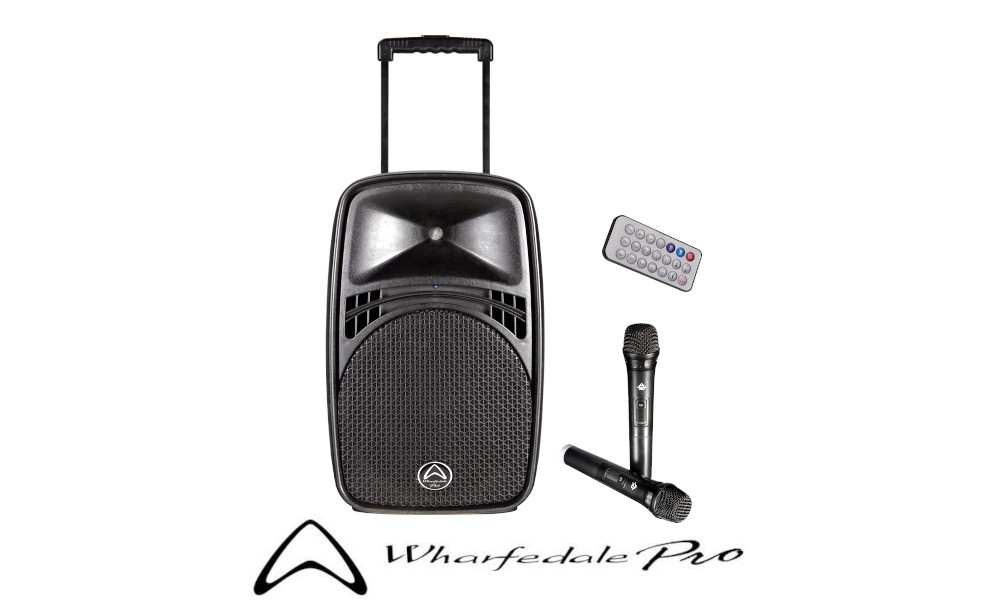 WHARFEDALE PRO EZ-12A Système de sonorisation portable 12" 100W, 2 x microphones à main UHF, Bluetooth, lecteur USB/SD