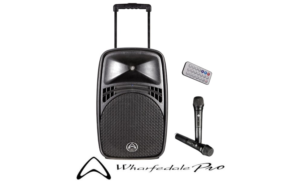 WHARFEDALE PRO EZ-15A Système de sonorisation portable 15" 100W, 2 x microphones à main UHF, Bluetooth, lecteur USB/SD