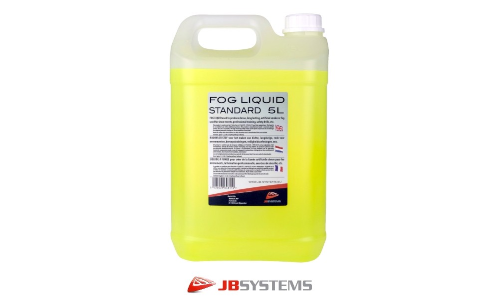 JB SYSTEMS FOG LIQUID STD Liquide pour machines à brouillard. Produit un brouillard inodore de densité standard. Pour tous types de spectacles, prêt à l'emploi, 5 litres.
