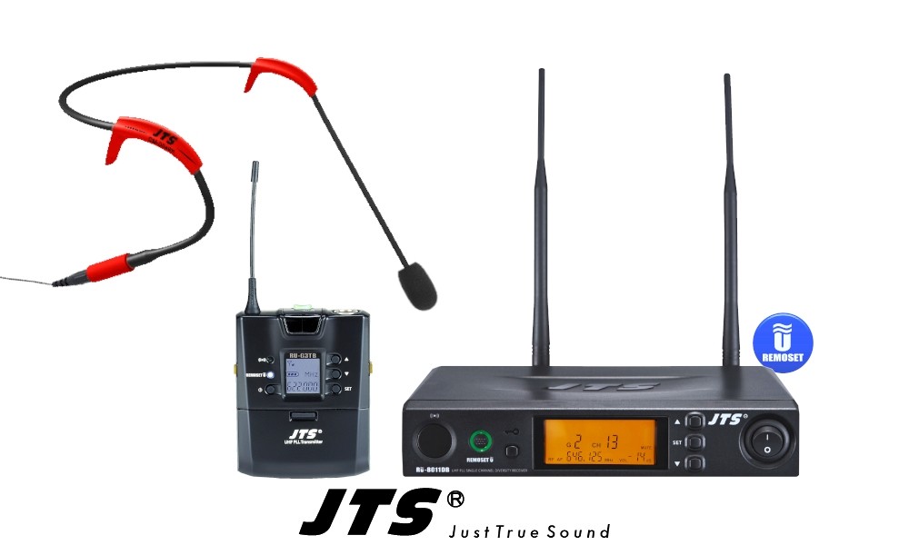 JTS RU8011-SPB SET UHF-Système sans fil pour instructeurs fitness avec micro sport, 1-canal