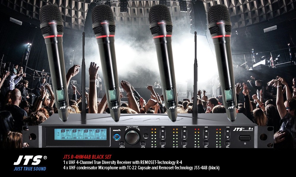 JTS R-4HM4AB BLACK SET UHF-Système 4 canaux avec 4 microphones condensateur