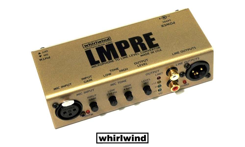 WHIRLWIND LMPRE - Préamplificateur actif pour micros avec limiteur de crêtes, convertit le signal micro en un signal ligne, XLR/F-XLR/M, RCA