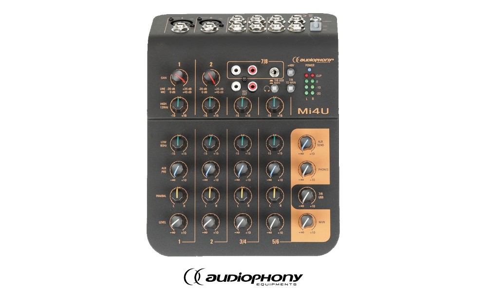 AUDIOPHONY Mi4U Mixeur audio compact à 4 canaux avec interface USB