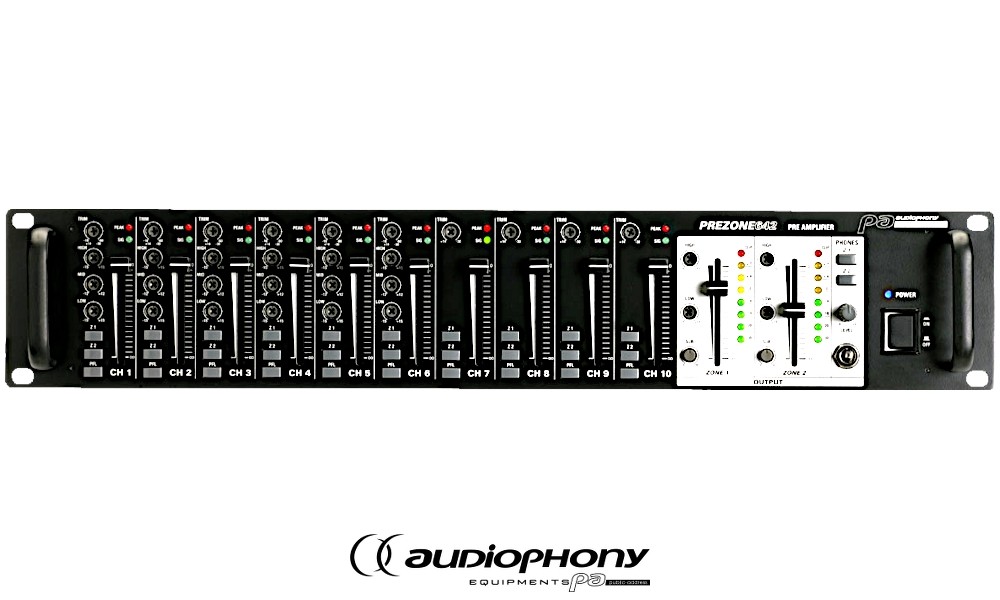 AUDIOPHONY PREZONE642 Mixeur 10 canaux. 2 sorties mono indépendantes,19/2U
