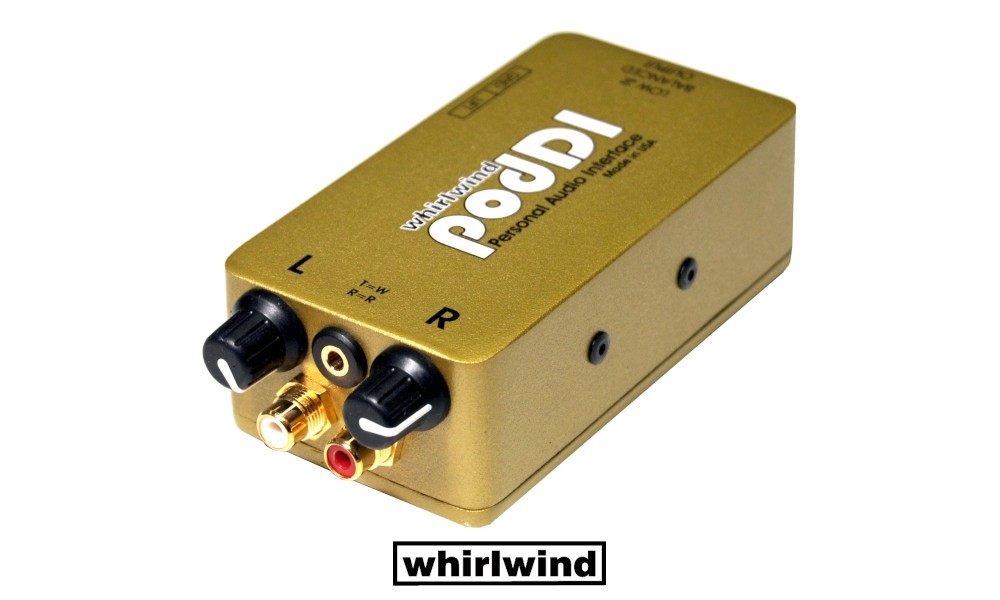 WHIRLWIND podDI - Boîte de direct/mixeur passif pour mixer une source mono ou stéréo vers un signal de sortie, Groundlift, RCA/minijack stéréo 3,5 mm-XL/R/M