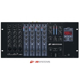 JB SYSTEMS CLUB7-USB Table de mixage DJ/Club avec 4 canaux d'entrée stéréo commutables, jusqu'à 10 sources ligne/phono, 3 entrées micro avec talk-over, port USB pour PC/MAC