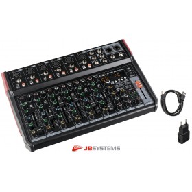 JB SYSTEMS LIVE-10 Mixeur stéréo avec 6 entrées micro/ligne, 2 entrées ligne stéréo, Bluetooth®, USB full duplex, lecteur USB, unité d'effets DSP FX
