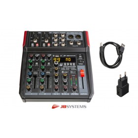 JB SYSTEMS LIVE-6 Mixeur stéréo avec 2 entrées micro/ligne, 2 entrées ligne stéréo, Bluetooth®, USB full duplex, lecteur USB, unité d'effets DSP FX