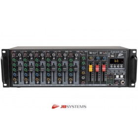 JB SYSTEMS LIVERACK-10 Mixer avec 4 entrées Mic/Line , 2 entrées stéréo commutables Mic/Line, sortie stéréo, module média, DSP-FX, Full-Duplex USB, Bluetooth®.