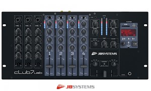 JB SYSTEMS CLUB7-USB Table de mixage DJ/Club avec 4 canaux d'entrée stéréo commutables, jusqu'à 10 sources ligne/phono, 3 entrées micro avec talk-over, port USB pour PC/MAC