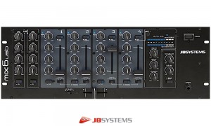 JB SYSTEMS MIX6-USB Table de mixage DJ/Club avec 4 canaux d'entrée stéréo commutables, jusqu'à 7 sources ligne/phono, 2 entrées micro avec talk-over, port USB pour PC/MAC