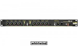 WHIRLWIND DA-2X Distributeur/répartiteur pour signal ligne - un signal mono/stéréo sur huit sorties mono ou un signal stéréo sur quatre sorties (L/R) chacune, XLR/F-XLR/M