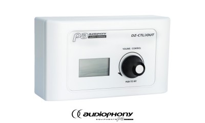 AUDIOPHONY DZ-CTL2OUT Controller avec écran LCD éclairé, commutateur rotatif pour entrée, zone, volume, 2 sorties ligne symétriques
